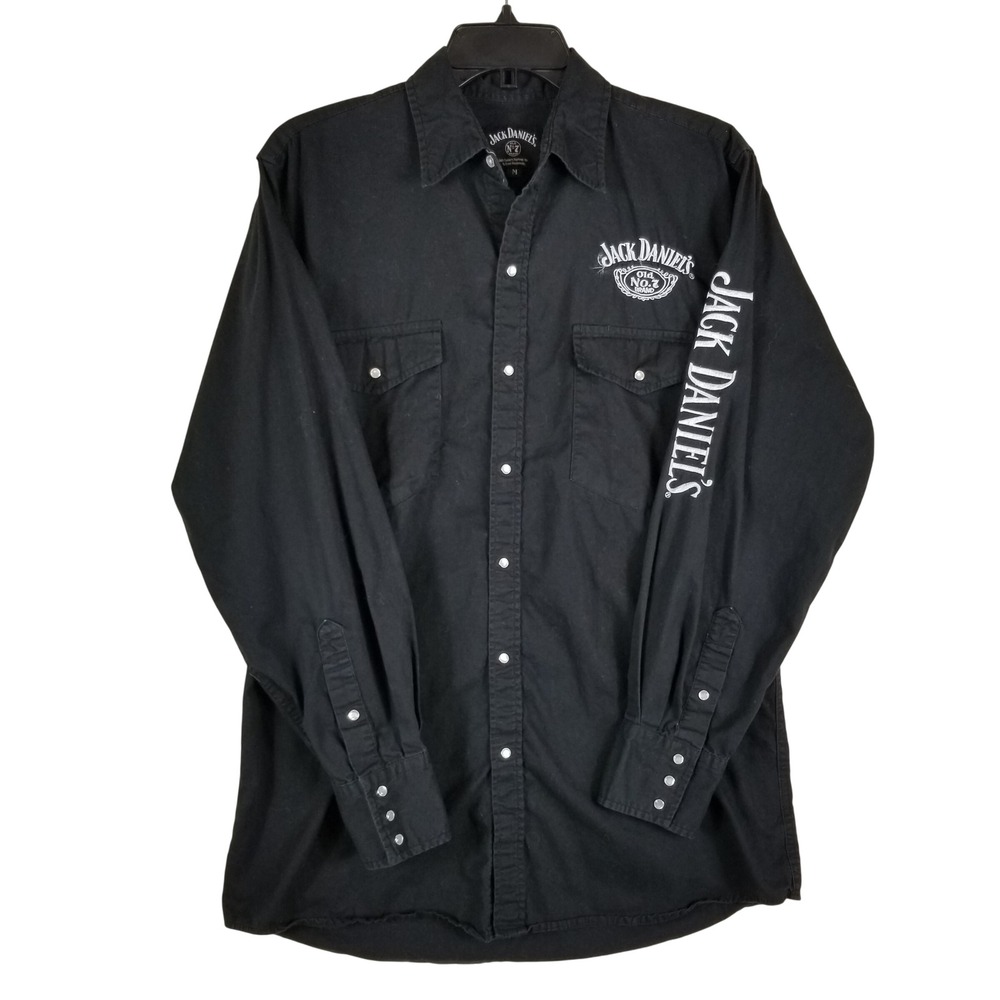 Jack Daniels Old No 7 Western Pearl Snap Shirt Mens Medium Black Embroidered L/S